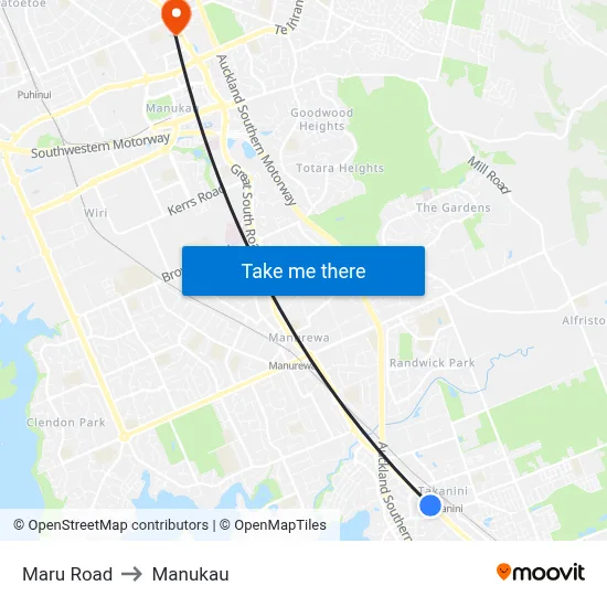 Maru Road to Manukau map