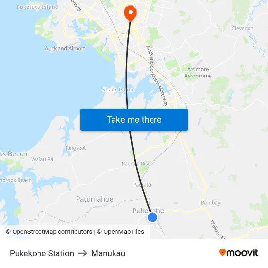 Pukekohe Station to Manukau map