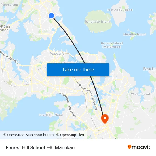 Forrest Hill School to Manukau map