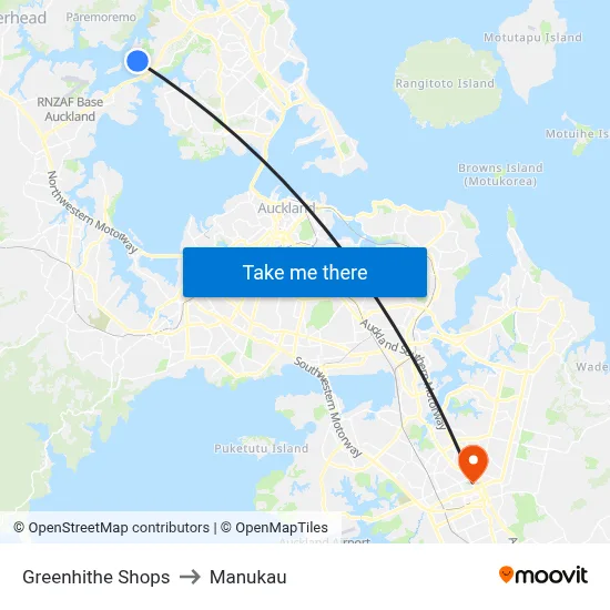 Greenhithe Shops to Manukau map