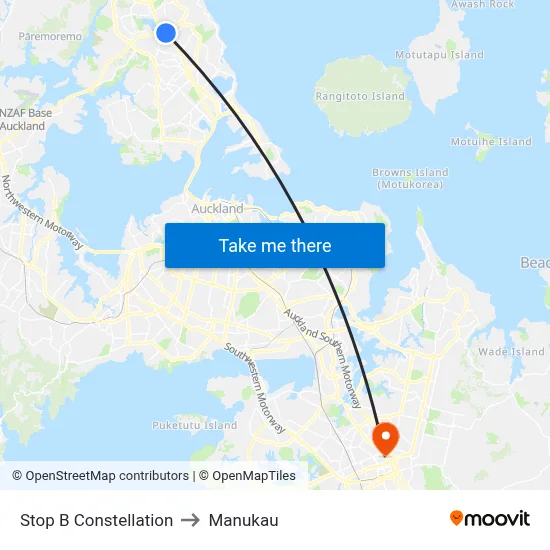 Stop B Constellation to Manukau map
