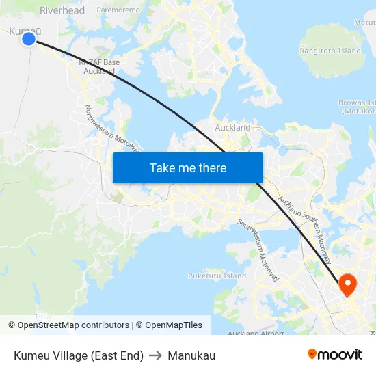 Kumeu Village (East End) to Manukau map