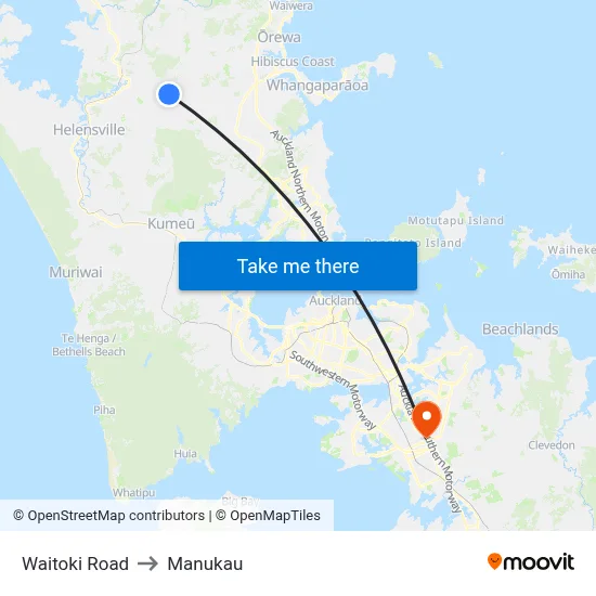 Waitoki Road to Manukau map