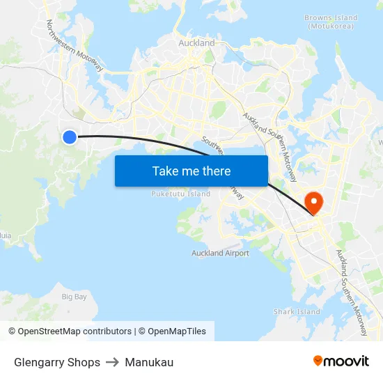Glengarry Shops to Manukau map