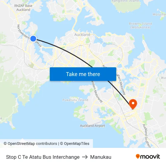 Stop C Te Atatu Bus Interchange to Manukau map