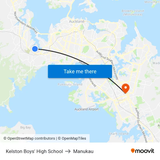 Kelston Boys' High School to Manukau map