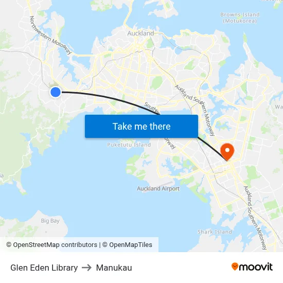 Glen Eden Library to Manukau map