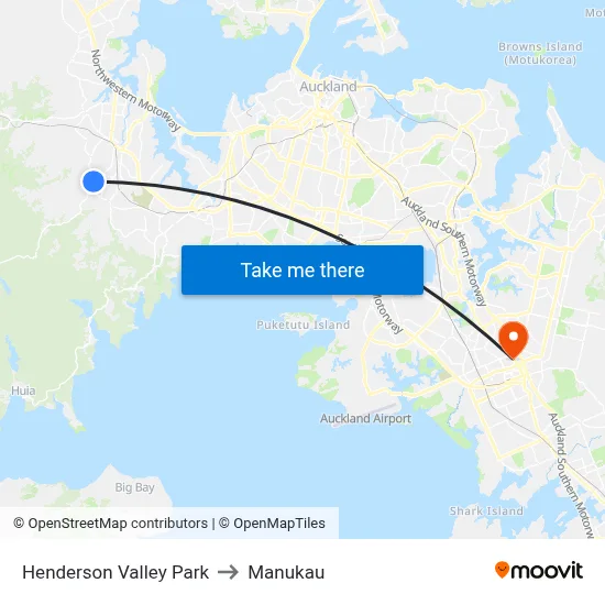 Henderson Valley Park to Manukau map