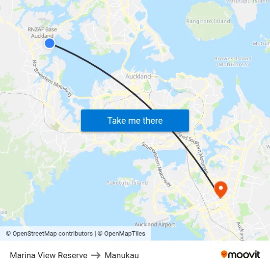 Marina View Reserve to Manukau map