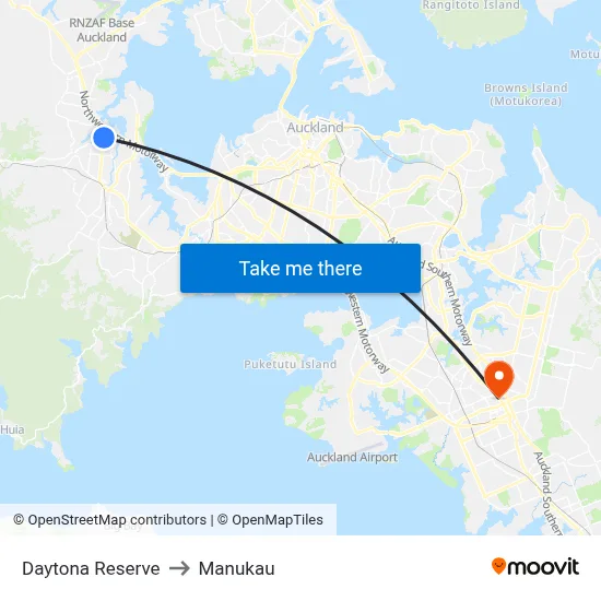 Daytona Reserve to Manukau map