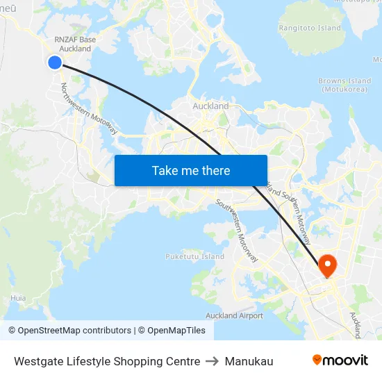 Westgate Lifestyle Shopping Centre to Manukau map