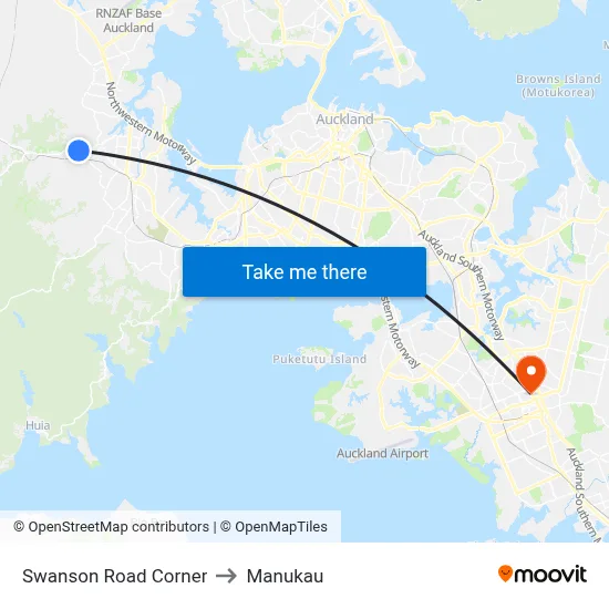 Swanson Road Corner to Manukau map