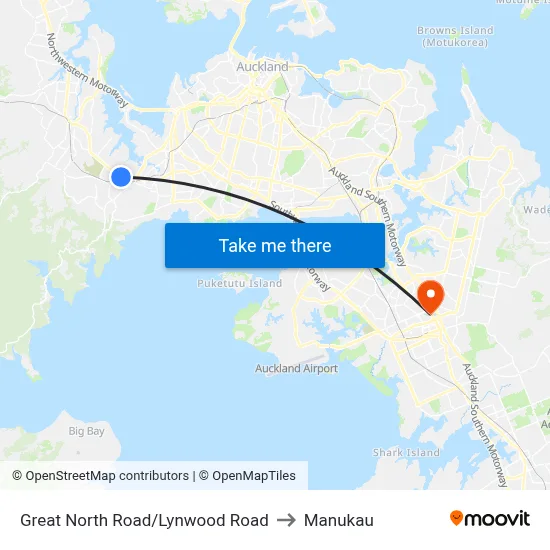 Great North Road/Lynwood Road to Manukau map
