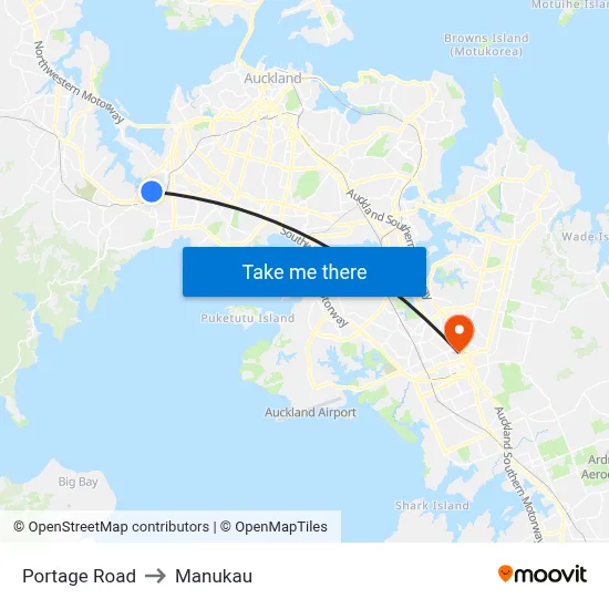 Portage Road to Manukau map