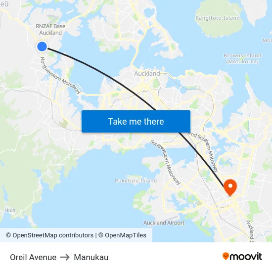 Oreil Avenue to Manukau map
