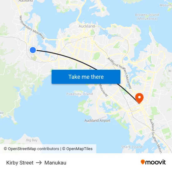 Kirby Street to Manukau map
