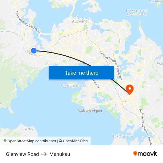 Glenview Road to Manukau map
