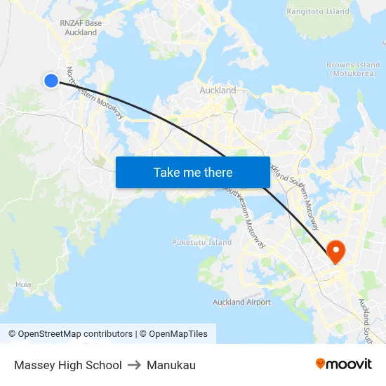 Massey High School to Manukau map