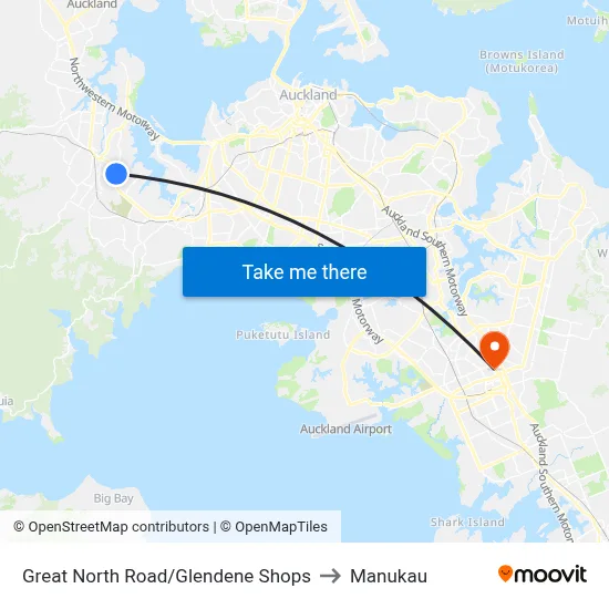 Great North Road/Glendene Shops to Manukau map