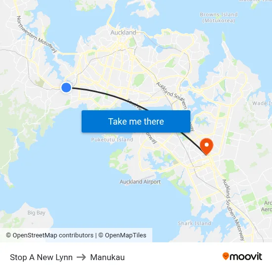 Stop A New Lynn to Manukau map