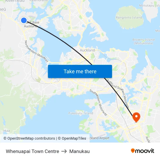 Whenuapai Town Centre to Manukau map