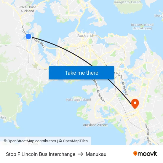 Stop F Lincoln Bus Interchange to Manukau map