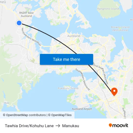 Tawhia Drive/Kohuhu Lane to Manukau map