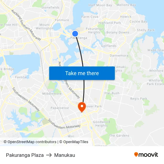 Pakuranga Plaza to Manukau map