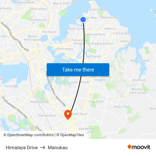 Himalaya Drive to Manukau map