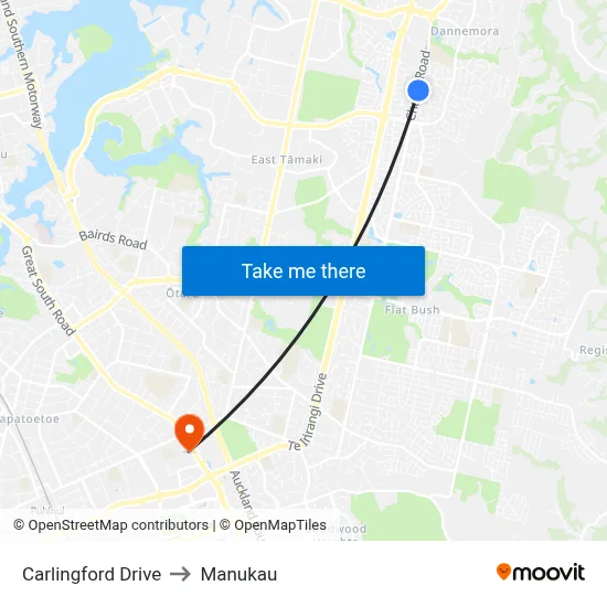 Carlingford Drive to Manukau map