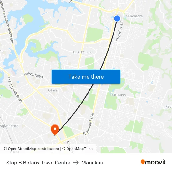 Stop B Botany Town Centre to Manukau map