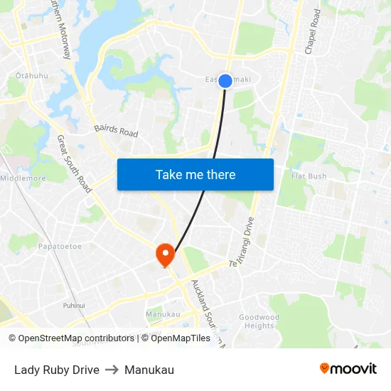 Lady Ruby Drive to Manukau map