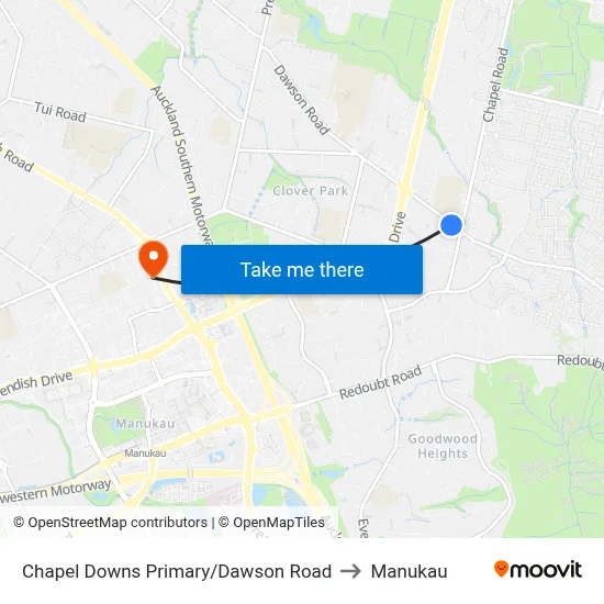 Chapel Downs Primary/Dawson Road to Manukau map