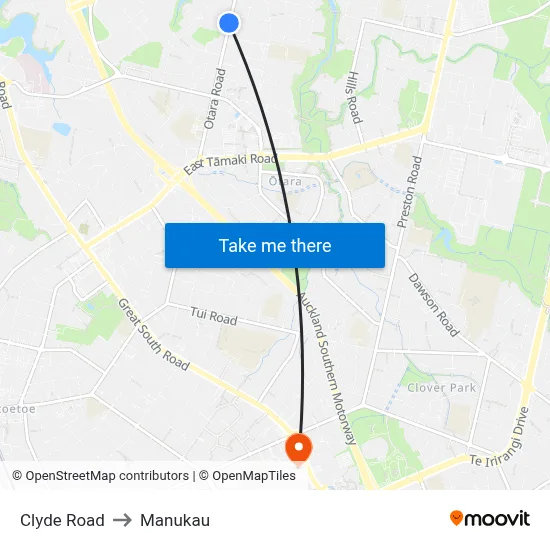 Clyde Road to Manukau map