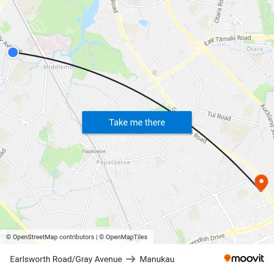 Earlsworth Road/Gray Avenue to Manukau map