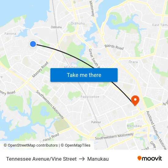 Tennessee Avenue/Vine Street to Manukau map