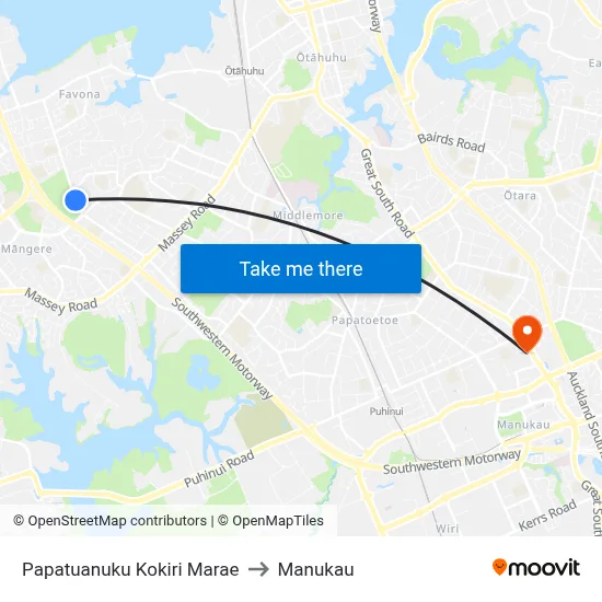 Papatuanuku Kokiri Marae to Manukau map