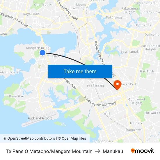 Te Pane O Mataoho/Mangere Mountain to Manukau map