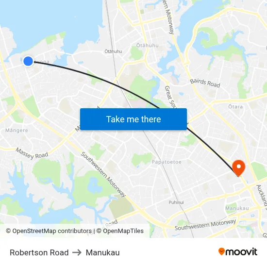 Robertson Road to Manukau map