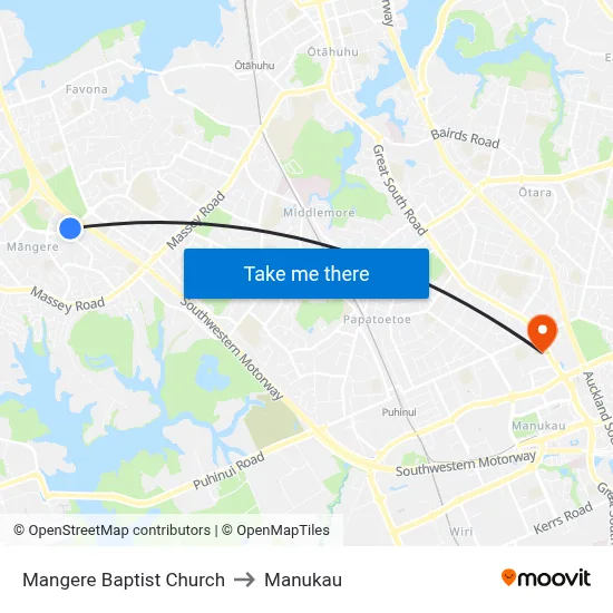 Mangere Baptist Church to Manukau map