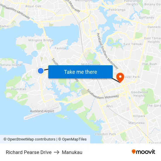 Richard Pearse Drive to Manukau map