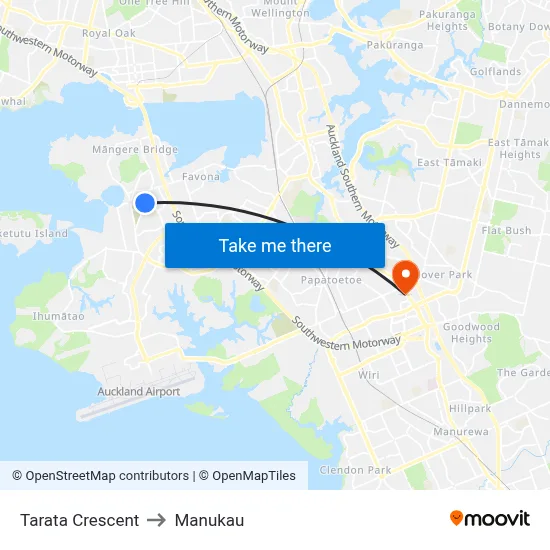 Tarata Crescent to Manukau map