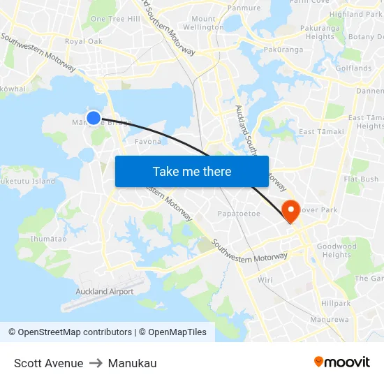 Scott Avenue to Manukau map