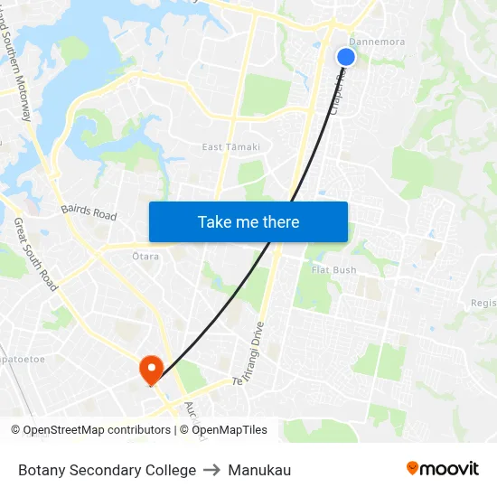 Botany Secondary College to Manukau map
