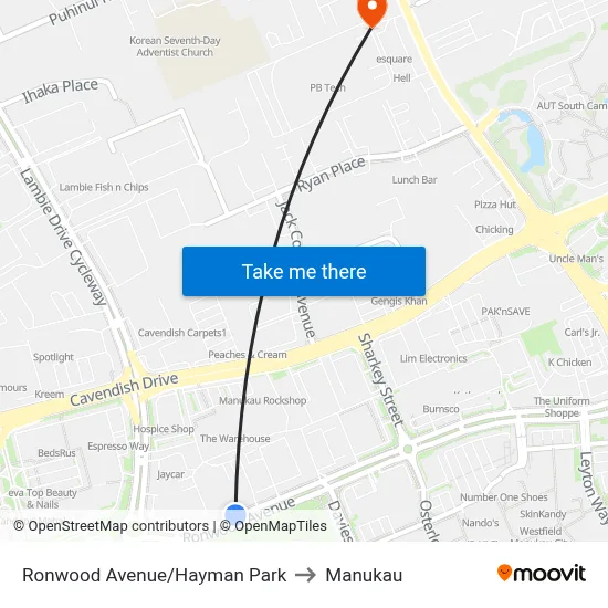 Ronwood Avenue/Hayman Park to Manukau map