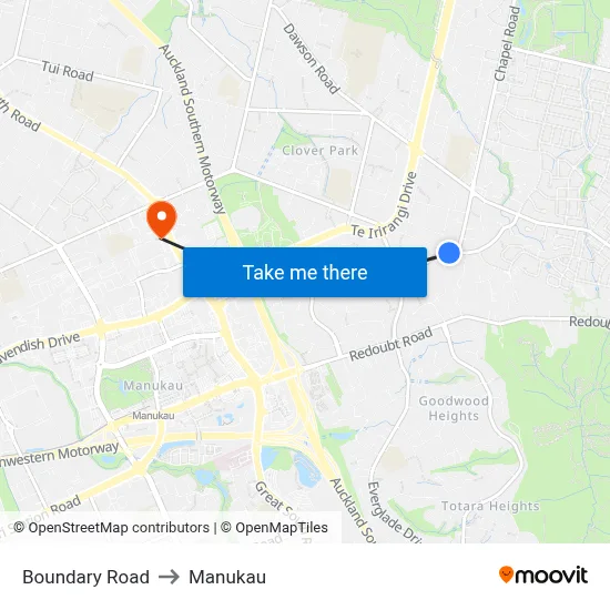 Boundary Road to Manukau map