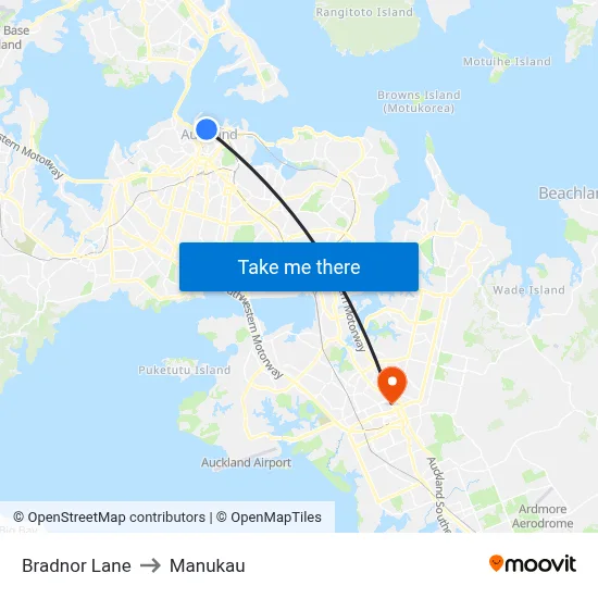 Bradnor Lane to Manukau map