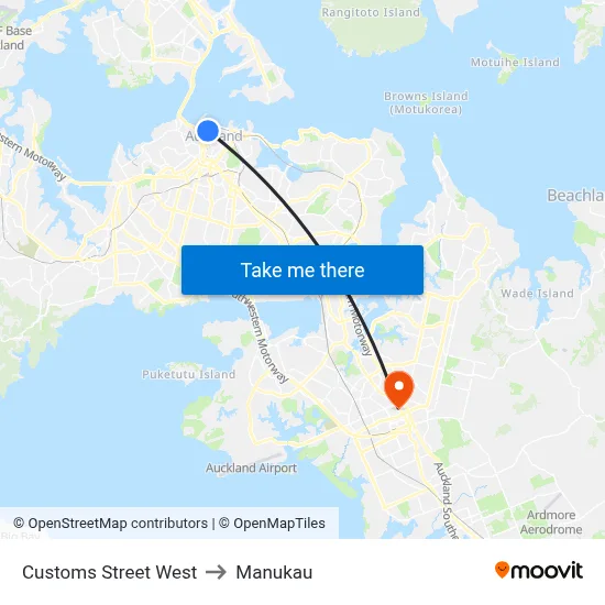 Customs Street West to Manukau map