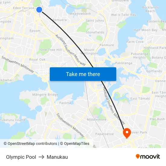 Olympic Pool to Manukau map