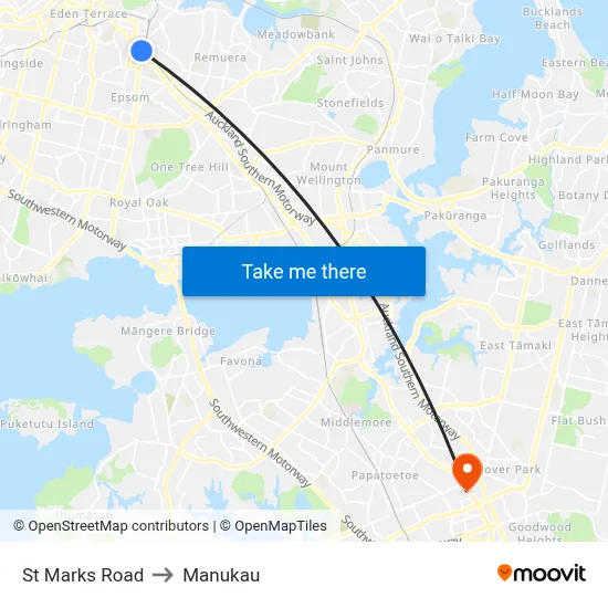 St Marks Road to Manukau map